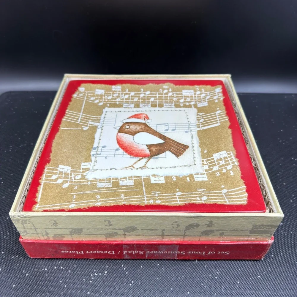 Oneida Winter Song Stoneware Dishes Plates Set 4 Anne Dolan Christmas‎ 8in NEW